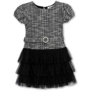 imageSpeechless Girls Short Sleeve Knit Boucle and Tulle DressBlackWhite