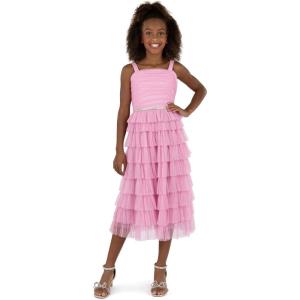 imageSpeechless Girls Sleeveless Square Neck Point Desprit Tiered Midi DressRose Pink