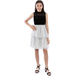 imageSpeechless Girls Sleeveless Velvet and Flocked Dot Plisse Midi Party DressBlackIvory