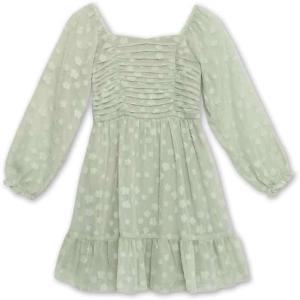 imageSpeechless Girls Square Neck Long Sleeve Ruffle Hem Floral Mesh Overlay DressDusty Sage
