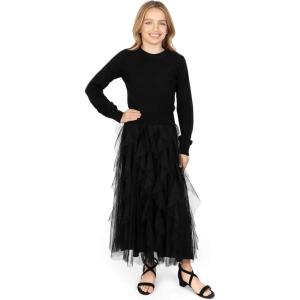 imageSpeechless Girls 2Piece Tween Party Long Sleeve Sweater and Sleeveless Maxi Dress with Tulle Corkscrew SkirtBlack