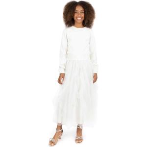 imageSpeechless Girls 2Piece Tween Party Long Sleeve Sweater and Sleeveless Maxi Dress with Tulle Corkscrew SkirtIvory