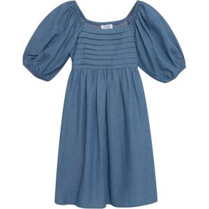 imageSpeechless Girls Puff Sleeve Babydoll Dress with Pleated BodiceDenim