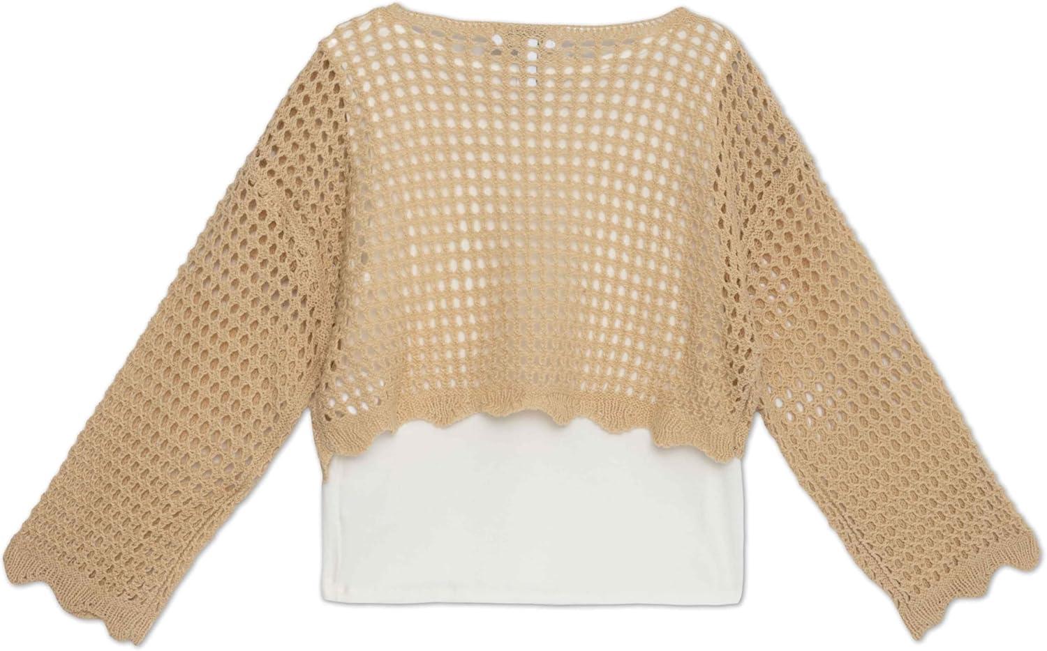 imageSpeechless Baby Girls 2Piece Long Sleeve Crochet Sweater with TankTan