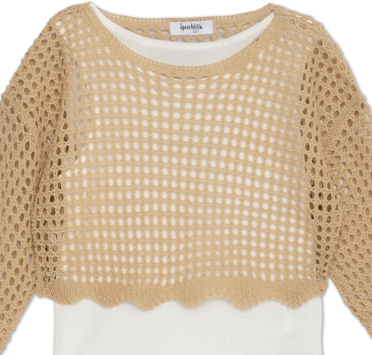 imageSpeechless Baby Girls 2Piece Long Sleeve Crochet Sweater with TankTan