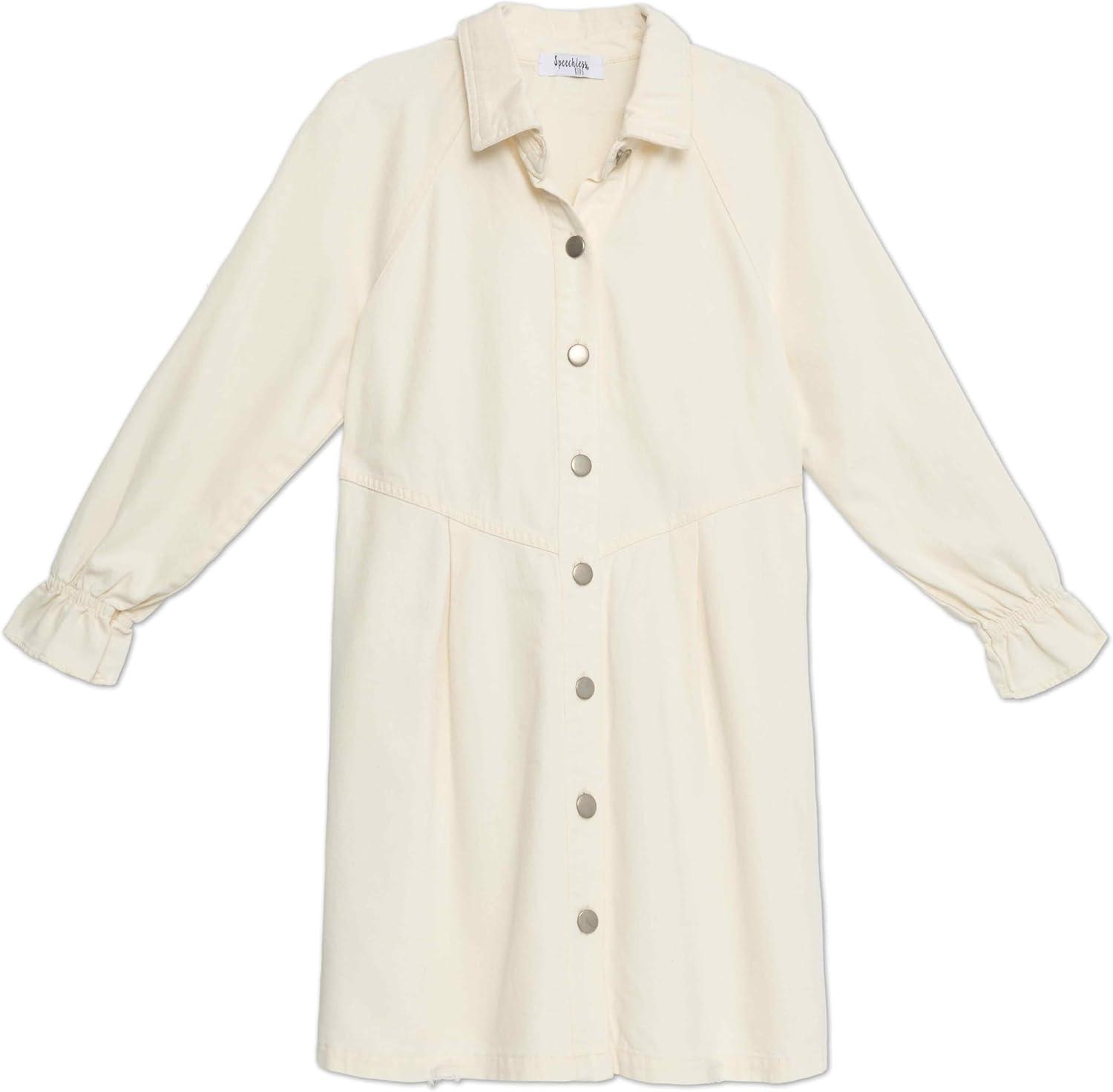 imageSpeechless Girls Button Front Long Sleeve Shirt DressStone