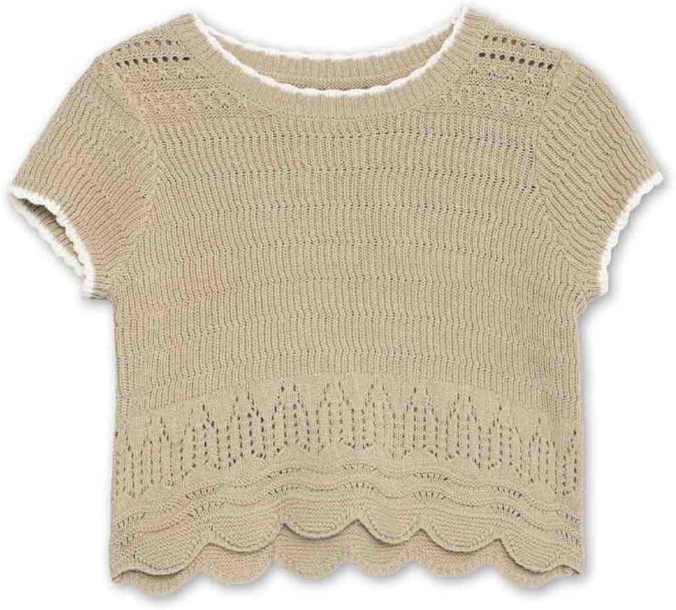 imageSpeechless Girls Short Sleeve Scalloped Edge Crochet TopTan