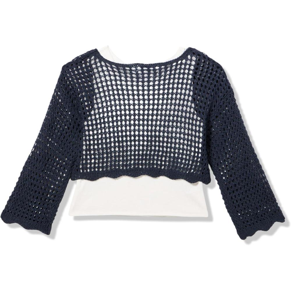 imageSpeechless Baby Girls 2Piece Long Sleeve Crochet Sweater with TankNavy
