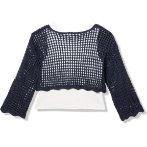 imageSpeechless Baby Girls 2Piece Long Sleeve Crochet Sweater with TankNavy