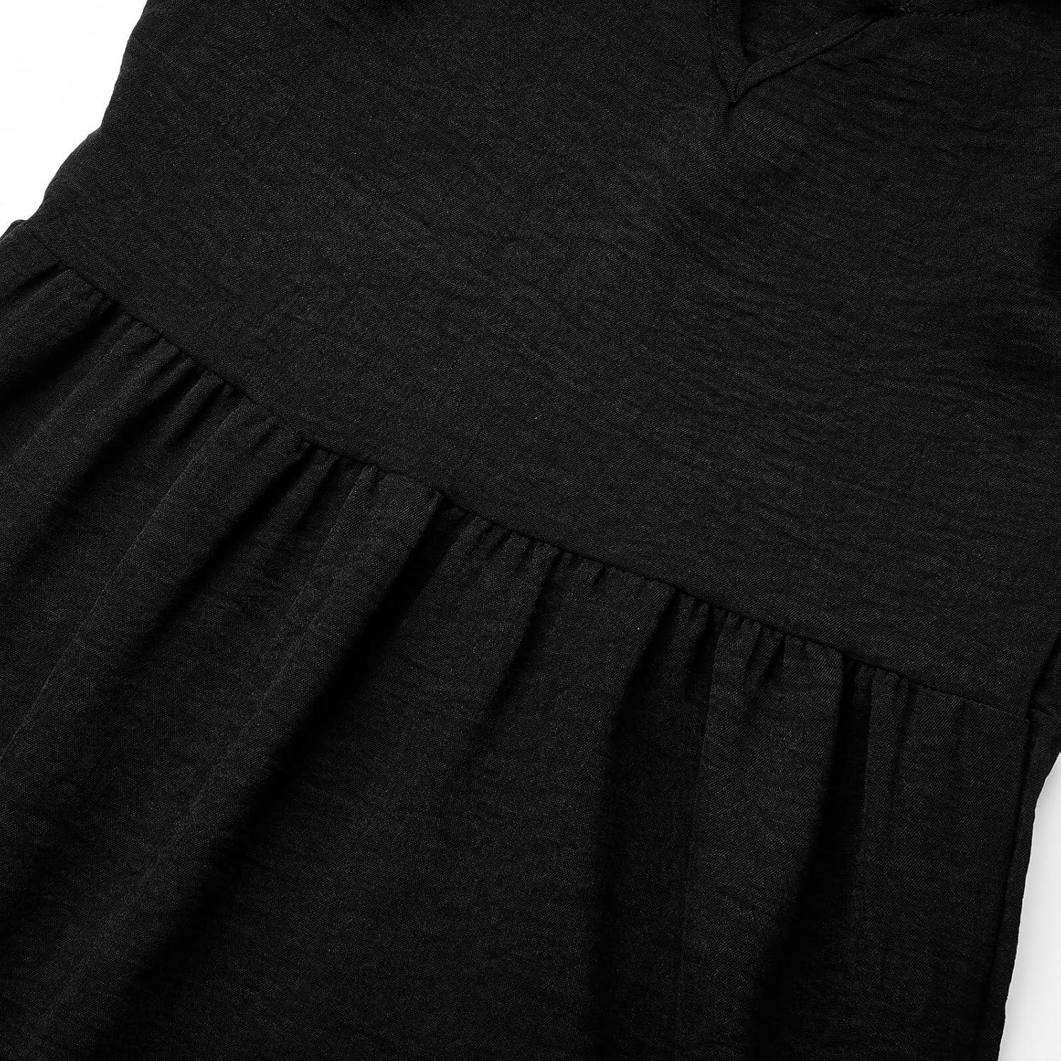 imageUhnice Girls Ruffled Tiered Dress Long Sleeves Loose Fit Casual SundressBlack