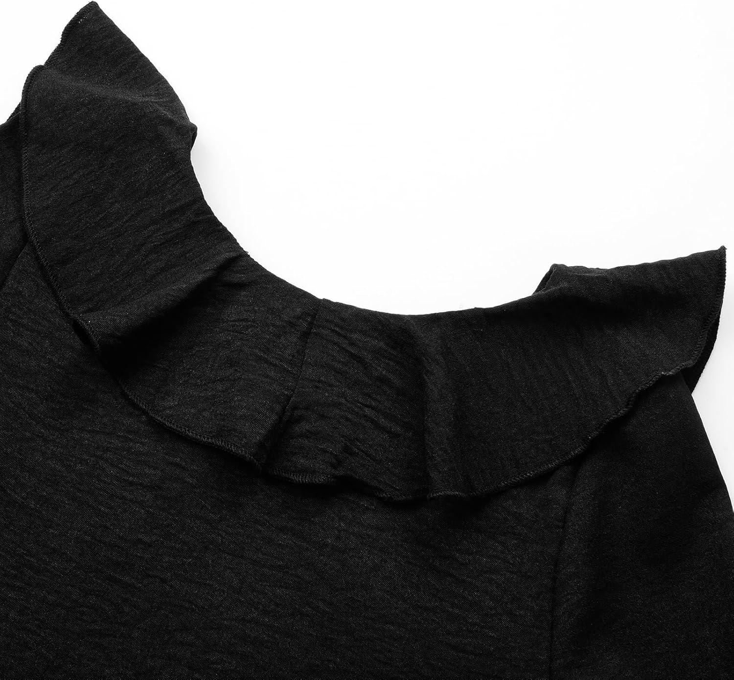 imageUhnice Girls Ruffled Tiered Dress Long Sleeves Loose Fit Casual SundressBlack