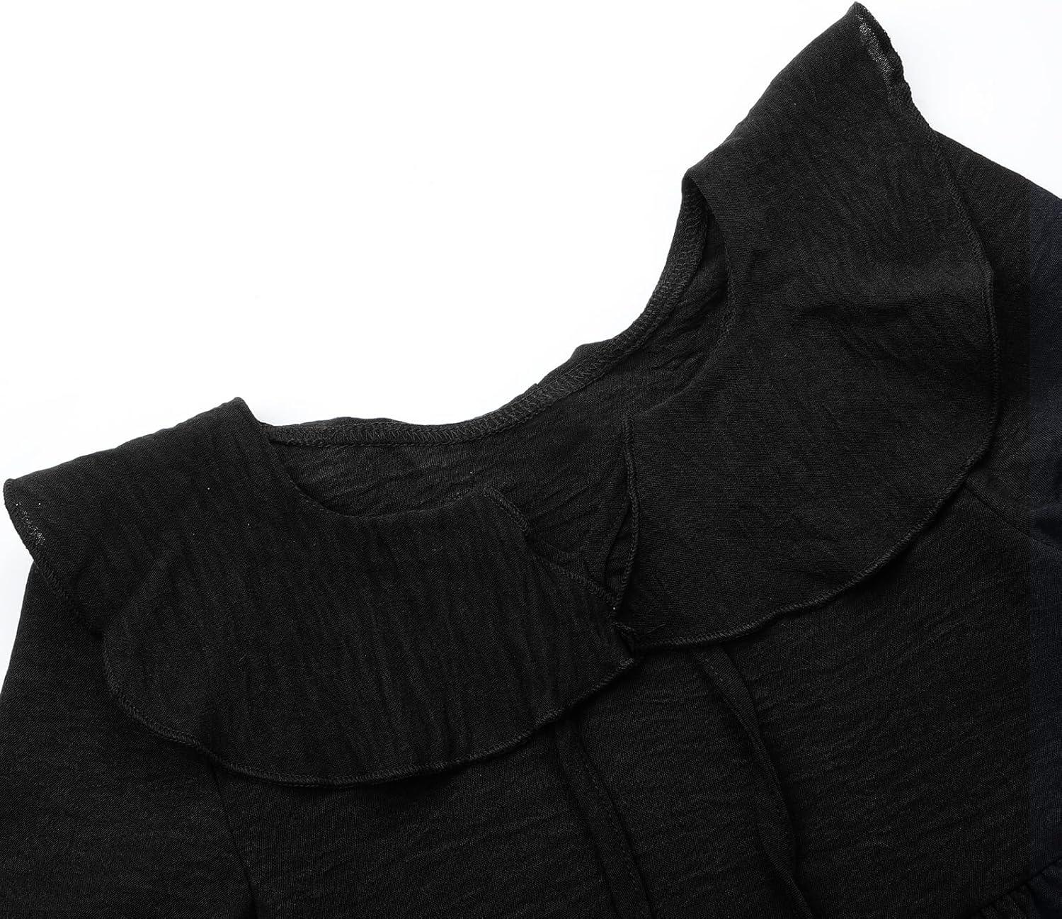 imageUhnice Girls Ruffled Tiered Dress Long Sleeves Loose Fit Casual SundressBlack