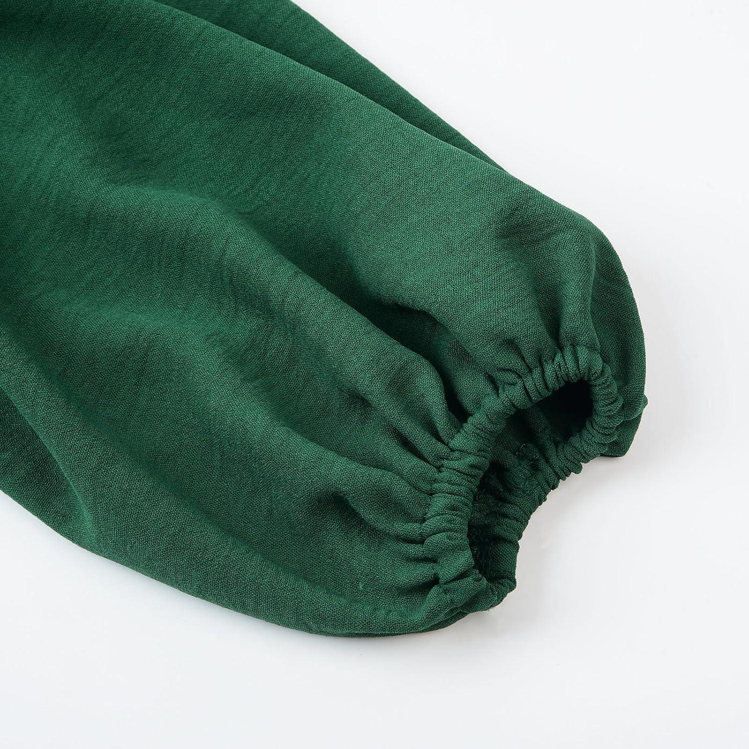 imageUhnice Girls Ruffled Tiered Dress Long Sleeves Loose Fit Casual SundressDark Green