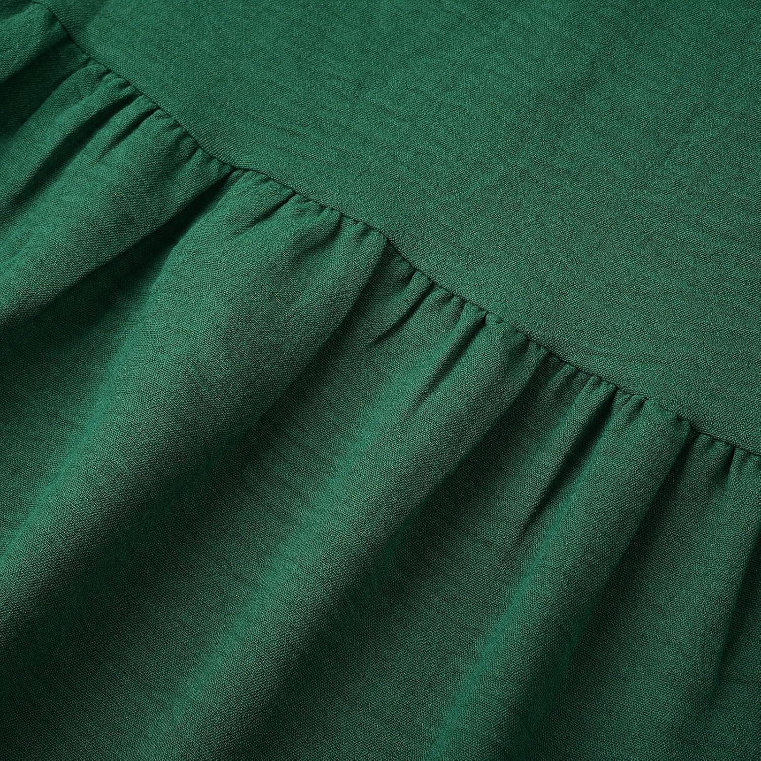 imageUhnice Girls Ruffled Tiered Dress Long Sleeves Loose Fit Casual SundressDark Green