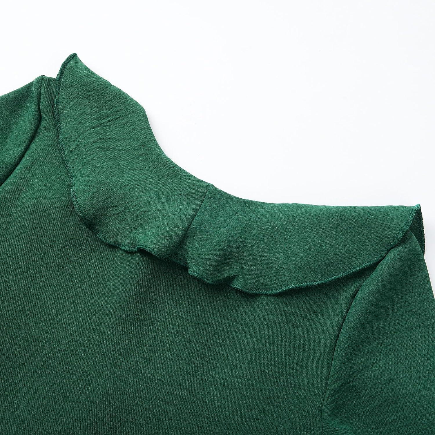 imageUhnice Girls Ruffled Tiered Dress Long Sleeves Loose Fit Casual SundressDark Green