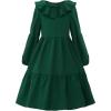 imageUhnice Girls Ruffled Tiered Dress Long Sleeves Loose Fit Casual SundressDark Green