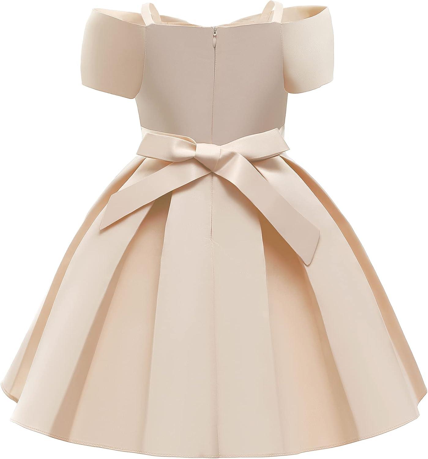 imageUhnice Flower Girl Formal Dress Off Shoulder Bowknot Wedding Ball GownChampagne