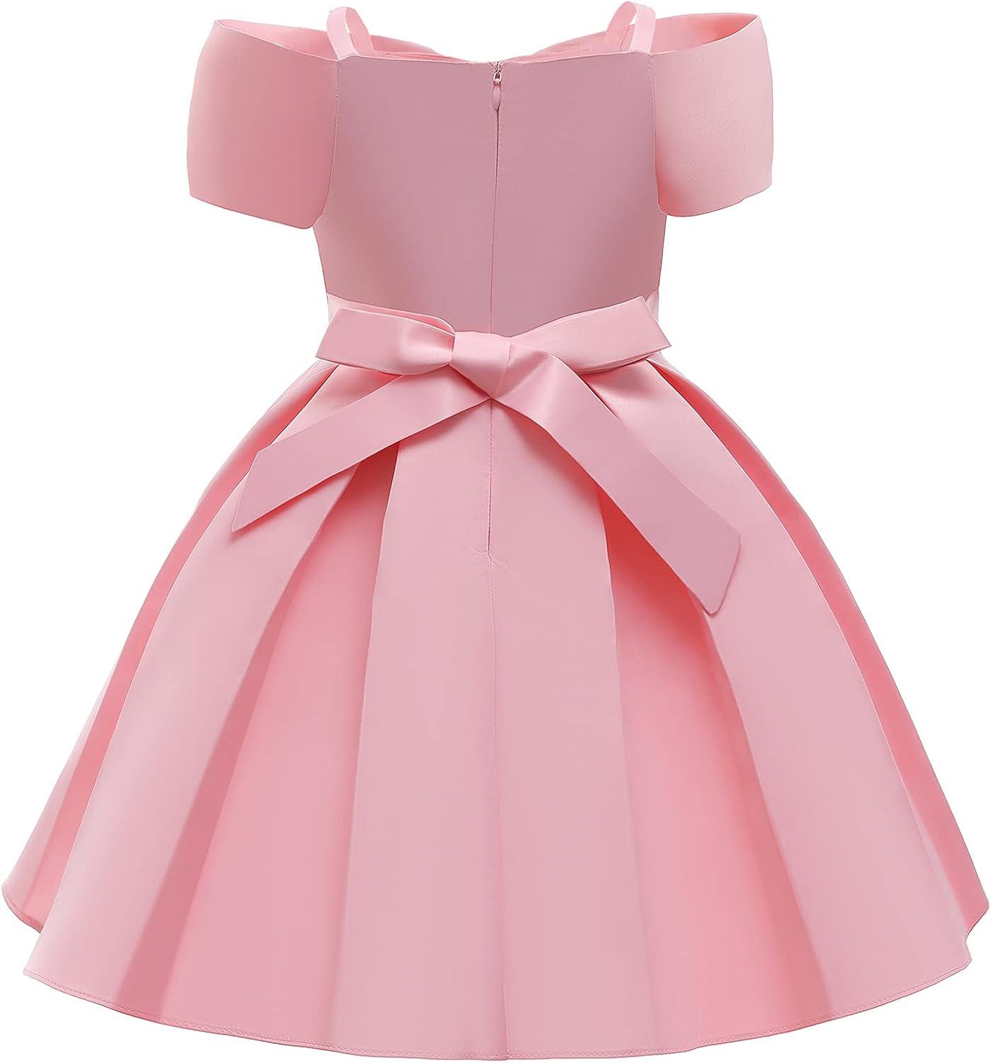 imageUhnice Flower Girl Formal Dress Off Shoulder Bowknot Wedding Ball GownPink