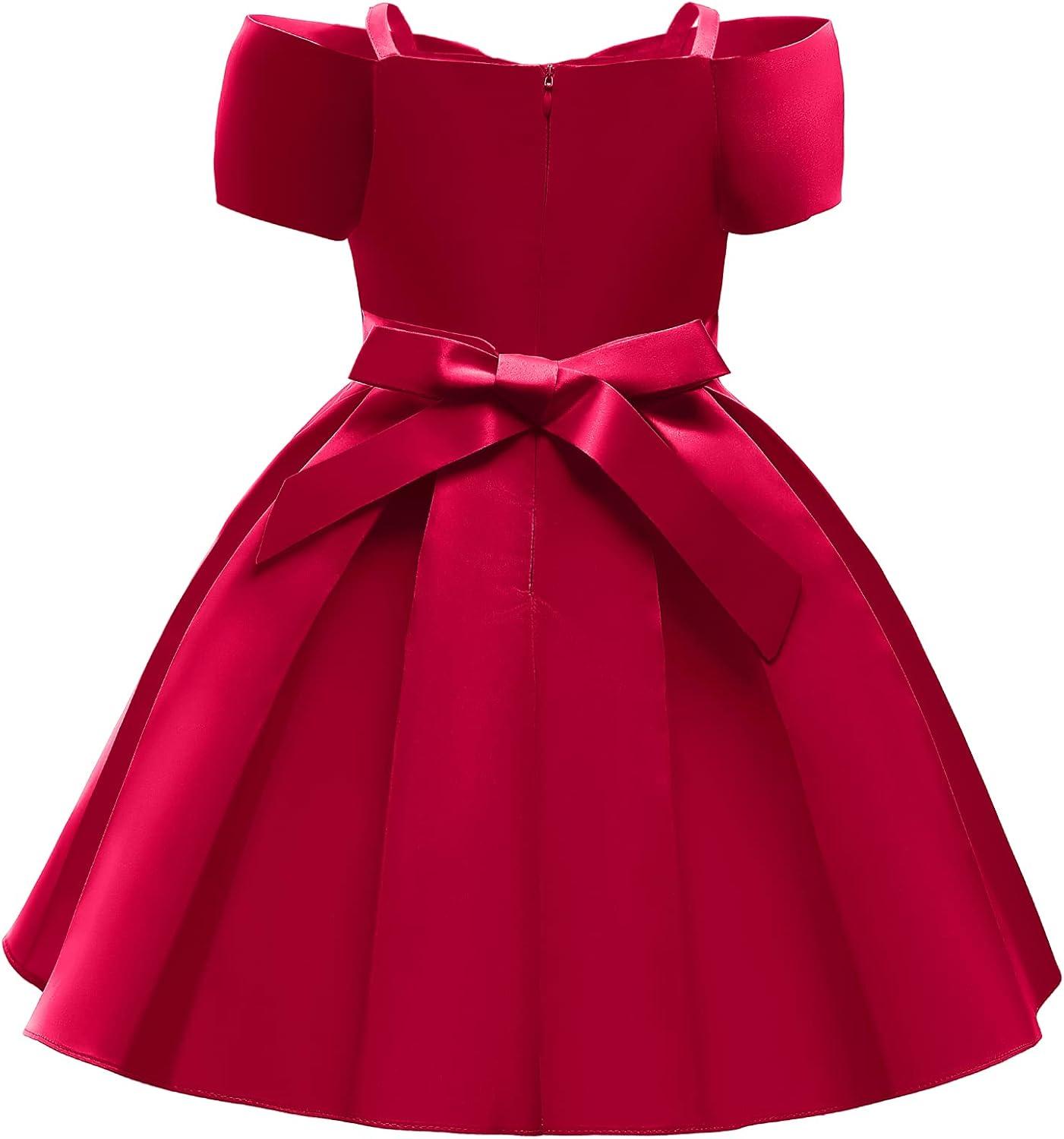 imageUhnice Flower Girl Formal Dress Off Shoulder Bowknot Wedding Ball GownRed