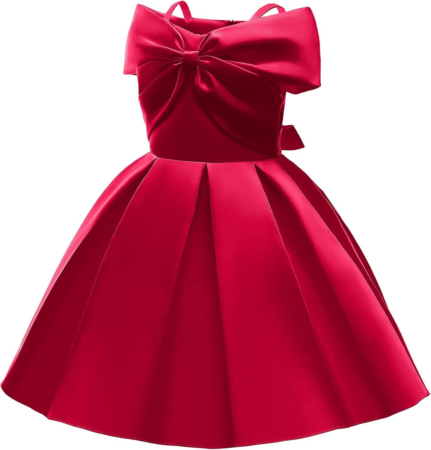 imageUhnice Flower Girl Formal Dress Off Shoulder Bowknot Wedding Ball GownRed