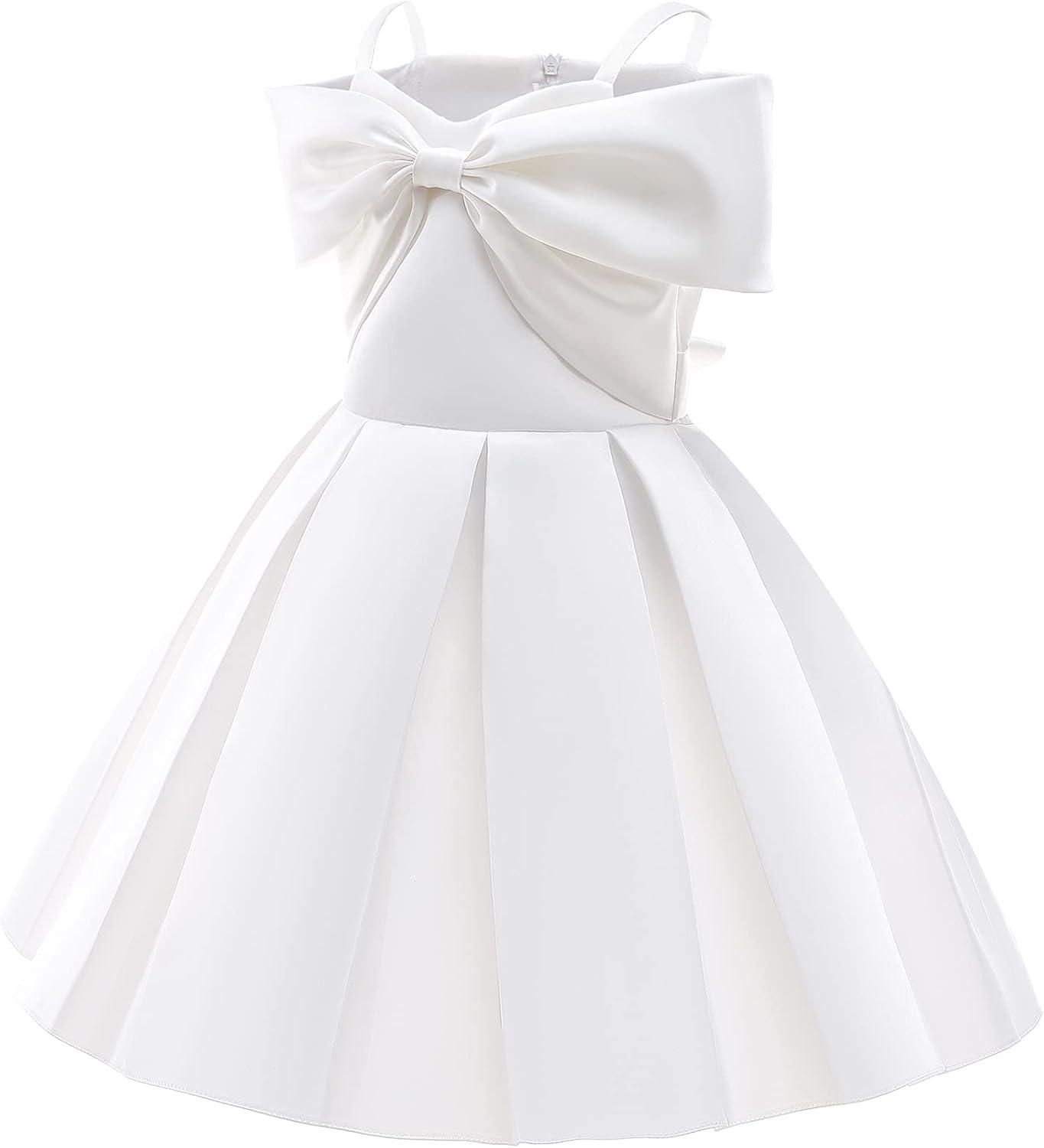 imageUhnice Flower Girl Formal Dress Off Shoulder Bowknot Wedding Ball GownWhite