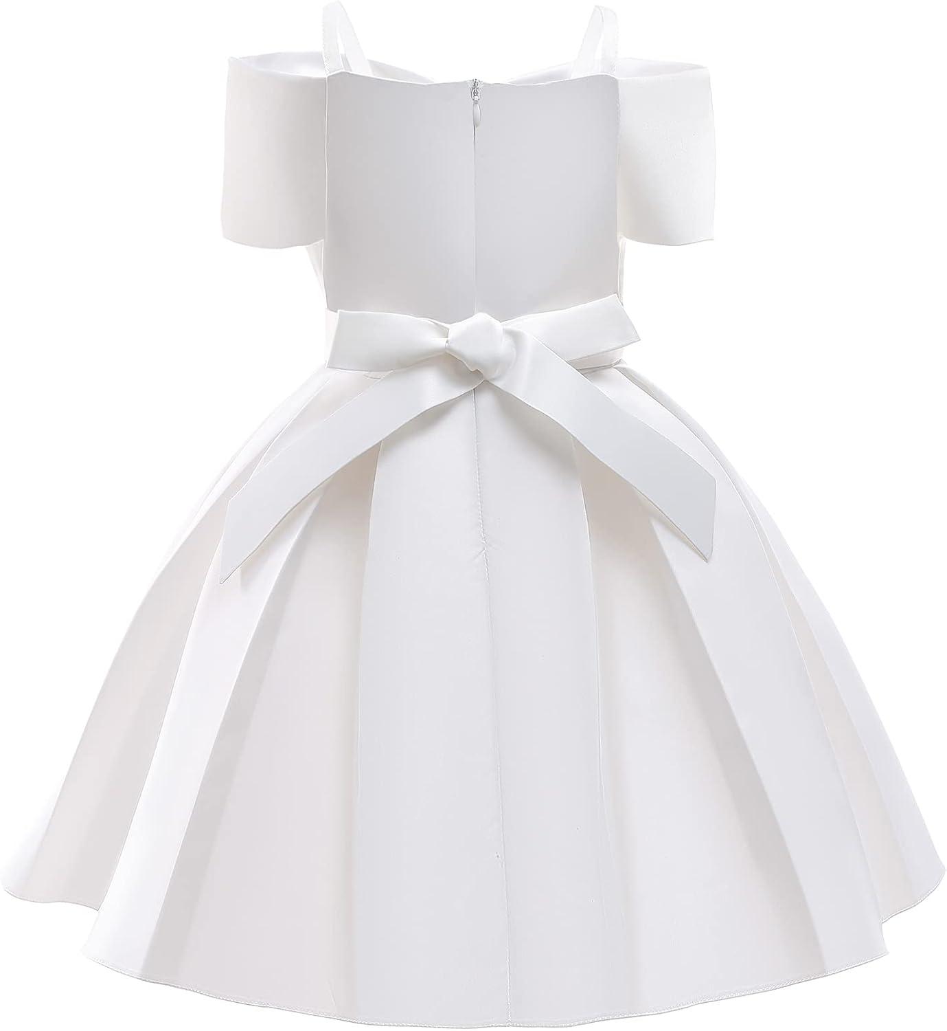 imageUhnice Flower Girl Formal Dress Off Shoulder Bowknot Wedding Ball GownWhite