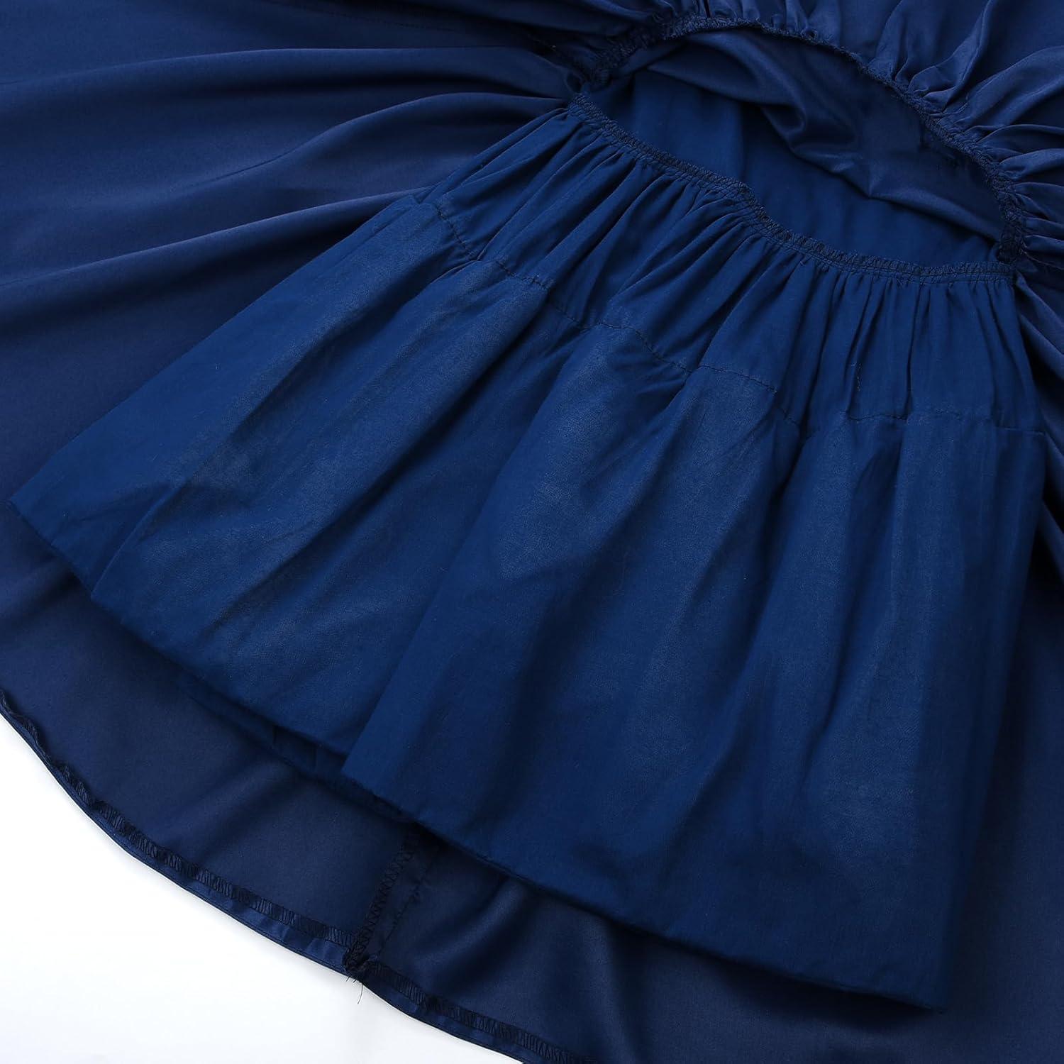 imageUhnice Flower Girl Satin Dress Sleeveless Dresses with Detachable Bow for Wedding PartyNavy Blue