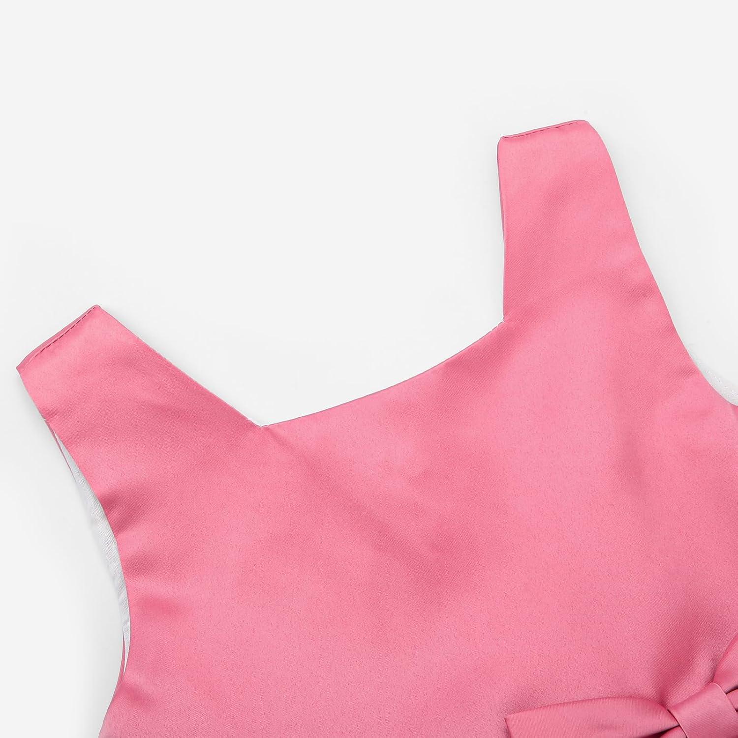 imageUhnice Flower Girl Satin Dress Sleeveless Dresses with Detachable Bow for Wedding PartyPink