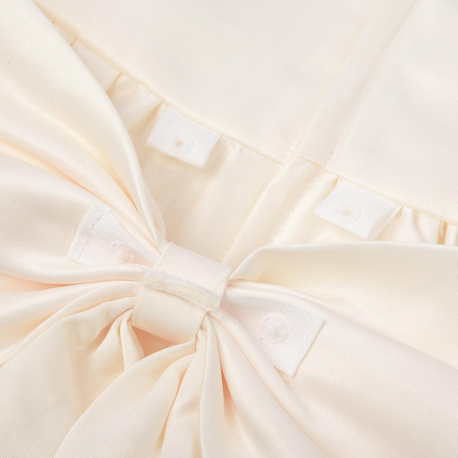 imageUhnice Flower Girl Satin Dress with Pearls Flutter Sleeves V Back Gown with Removable Bow for Wedding Birthday PartyChampagne