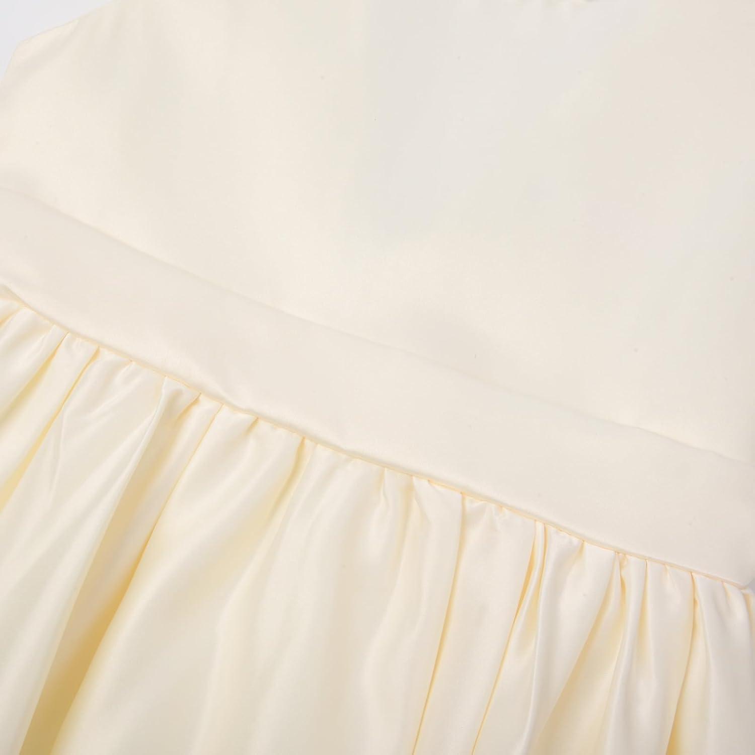 imageUhnice Flower Girl Satin Dress with Pearls Flutter Sleeves V Back Gown with Removable Bow for Wedding Birthday PartyChampagne