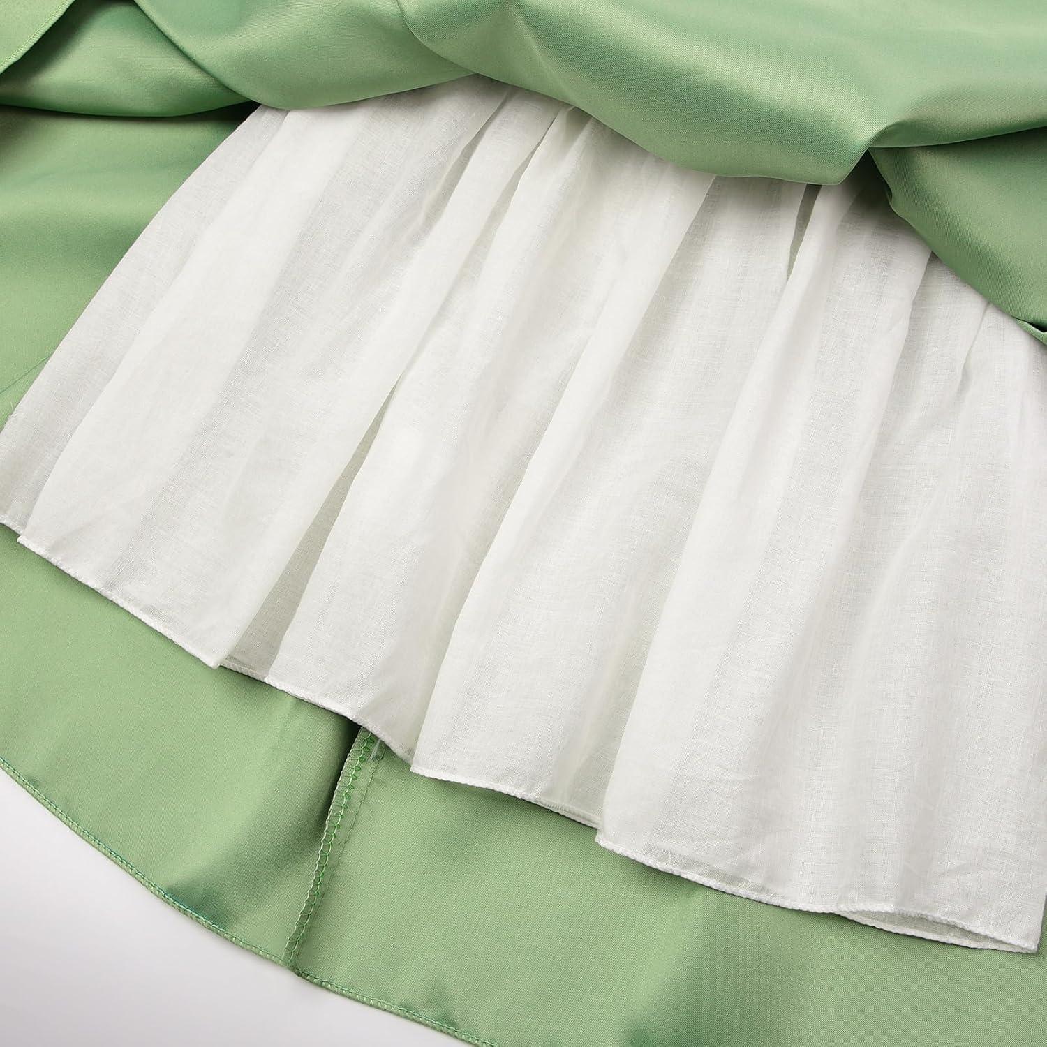 imageUhnice Flower Girl Satin Dress with Pearls Flutter Sleeves V Back Gown with Removable Bow for Wedding Birthday PartyGreen