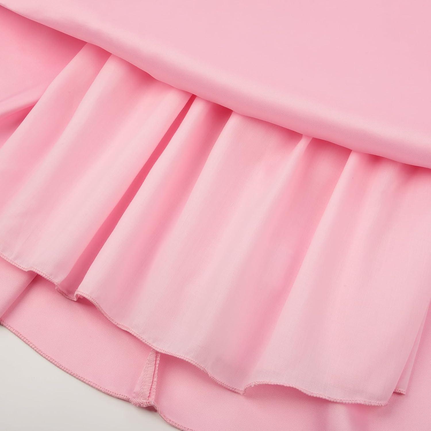 imageUhnice Flower Girl Satin Dress with Pearls Flutter Sleeves V Back Gown with Removable Bow for Wedding Birthday PartyPink