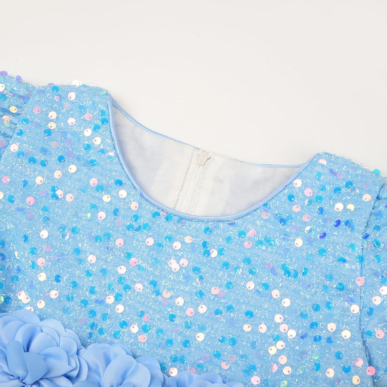 imageUhnice Girls Sequin Tulle Flower Girl Dress with Detachable Bow for Wedding Birthday PartySky Blue