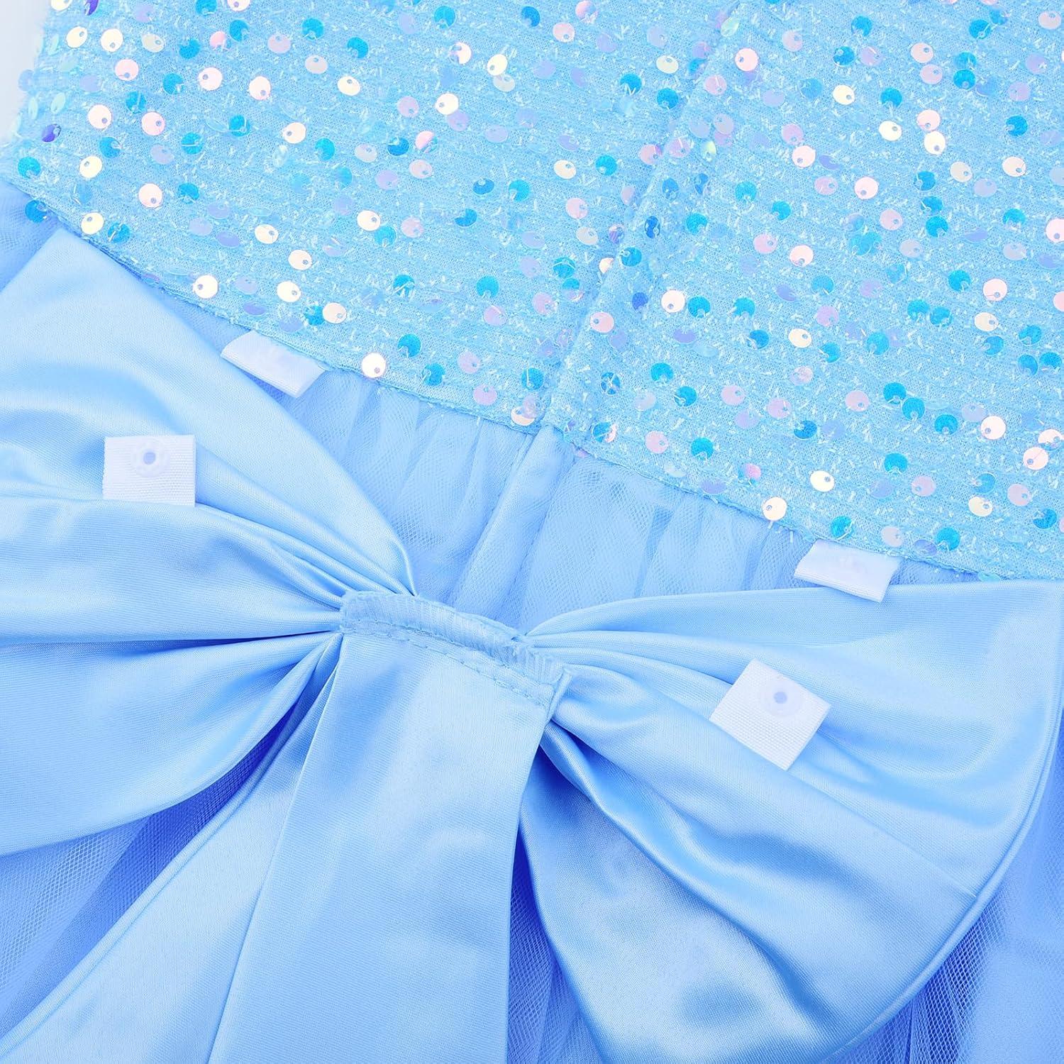 imageUhnice Girls Sequin Tulle Flower Girl Dress with Detachable Bow for Wedding Birthday PartySky Blue