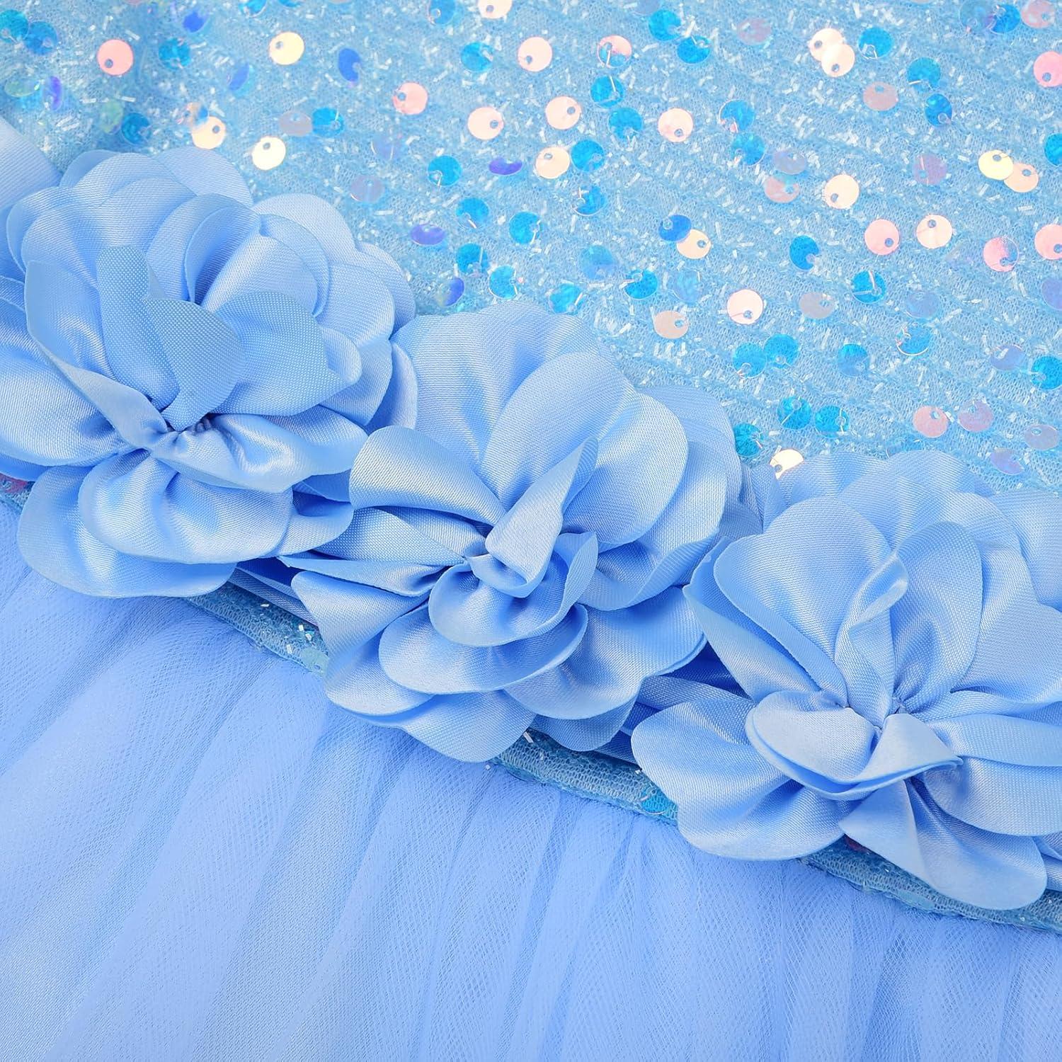 imageUhnice Girls Sequin Tulle Flower Girl Dress with Detachable Bow for Wedding Birthday PartySky Blue