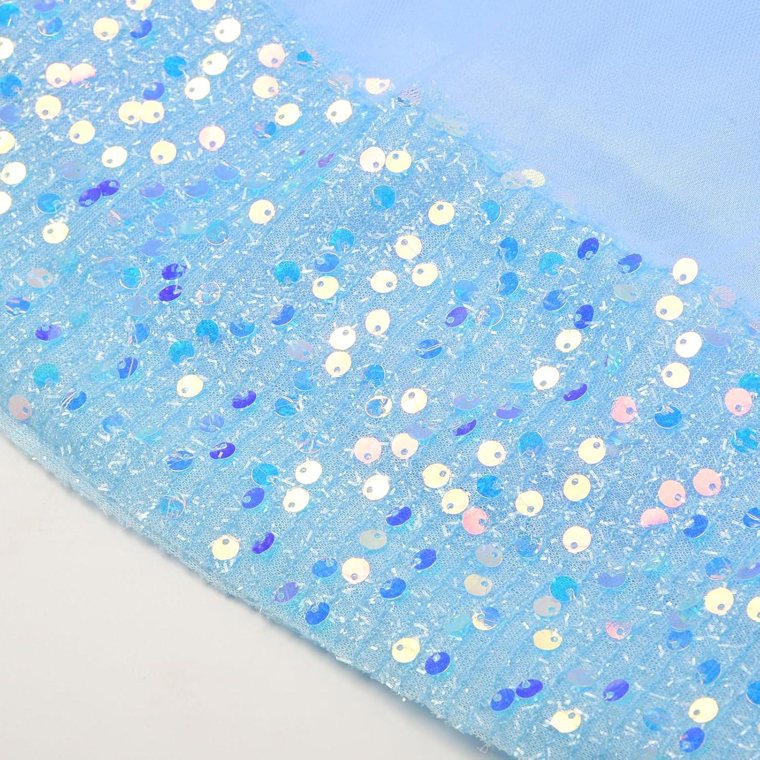 imageUhnice Girls Sequin Tulle Flower Girl Dress with Detachable Bow for Wedding Birthday PartySky Blue