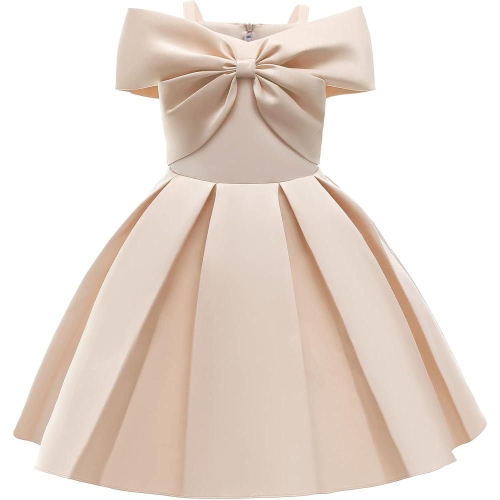 imageUhnice Flower Girl Formal Dress Off Shoulder Bowknot Wedding Ball GownChampagne