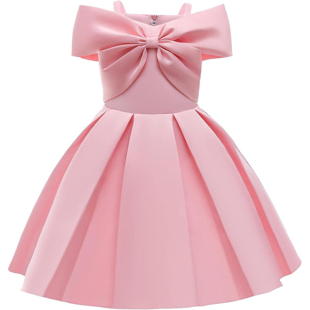 imageUhnice Flower Girl Formal Dress Off Shoulder Bowknot Wedding Ball GownPink