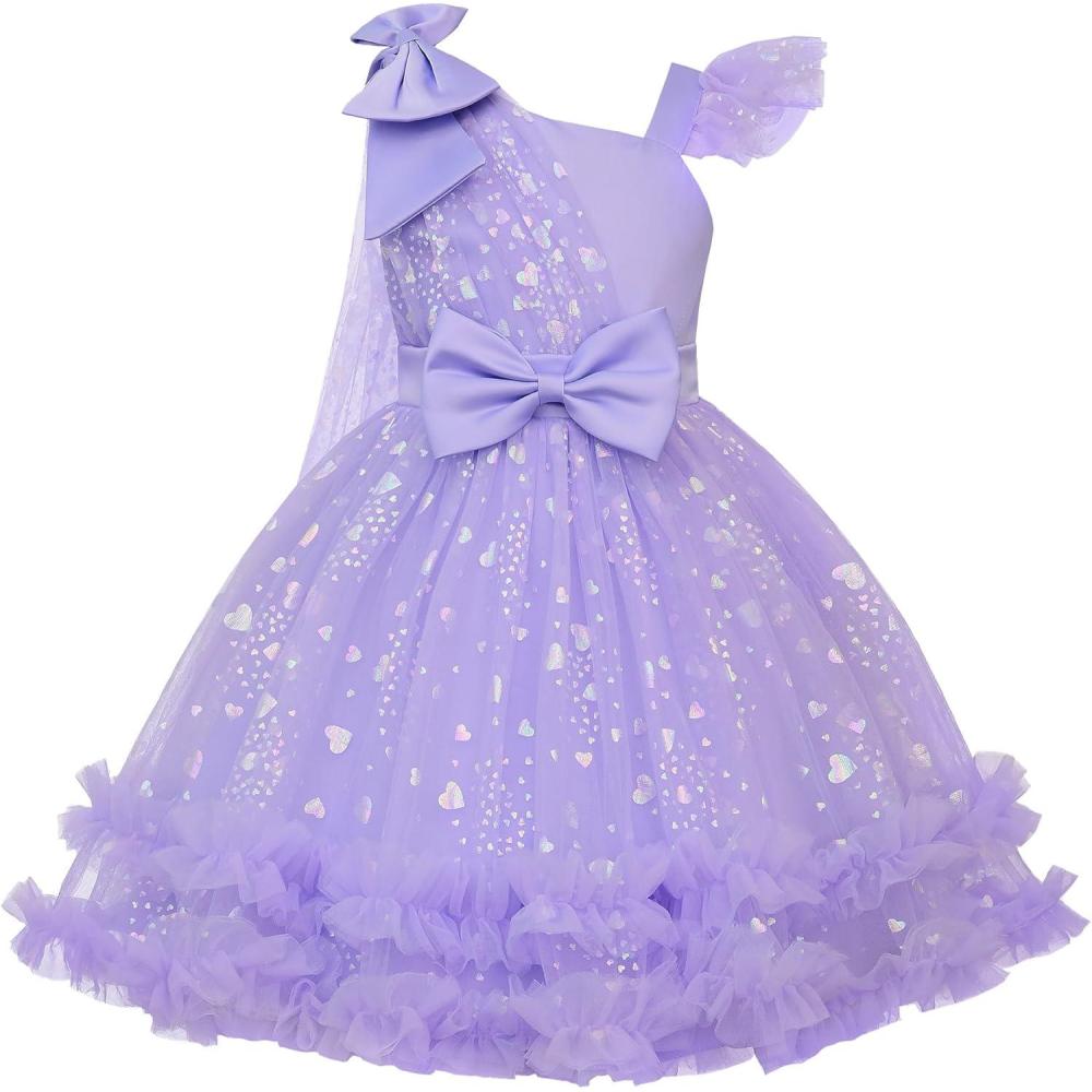 imageUhnice Flower Girls One Shoulder Dress Bowknot Tulle Skirt for Wedding Party PageantPurple