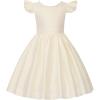 imageUhnice Flower Girl Satin Dress with Pearls Flutter Sleeves V Back Gown with Removable Bow for Wedding Birthday PartyChampagne