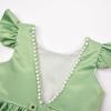 imageUhnice Flower Girl Satin Dress with Pearls Flutter Sleeves V Back Gown with Removable Bow for Wedding Birthday PartyGreen
