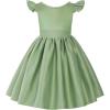 imageUhnice Flower Girl Satin Dress with Pearls Flutter Sleeves V Back Gown with Removable Bow for Wedding Birthday PartyGreen