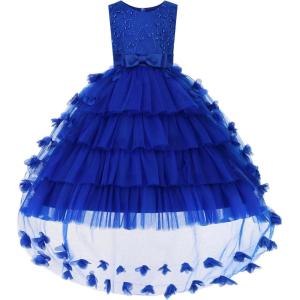 imageUhnice Flower Girl Floral Dress Sleeveless Tulle Embroidery Skirt for Wedding PartyNavy Blue
