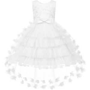 imageUhnice Flower Girl Floral Dress Sleeveless Tulle Embroidery Skirt for Wedding PartyWhite
