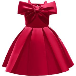 imageUhnice Flower Girl Formal Dress Off Shoulder Bowknot Wedding Ball GownRed