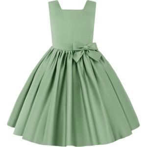 imageUhnice Flower Girl Satin Dress Sleeveless Dresses with Detachable Bow for Wedding PartyGreen