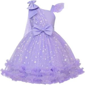 imageUhnice Flower Girls One Shoulder Dress Bowknot Tulle Skirt for Wedding Party PageantPurple