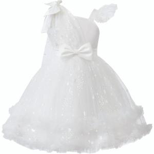 imageUhnice Flower Girls One Shoulder Dress Bowknot Tulle Skirt for Wedding Party PageantWhite