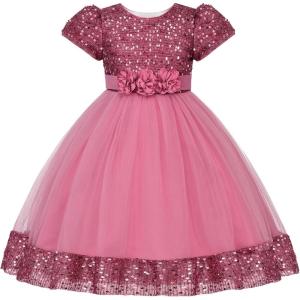 imageUhnice Girls Sequin Tulle Flower Girl Dress with Detachable Bow for Wedding Birthday PartyPink