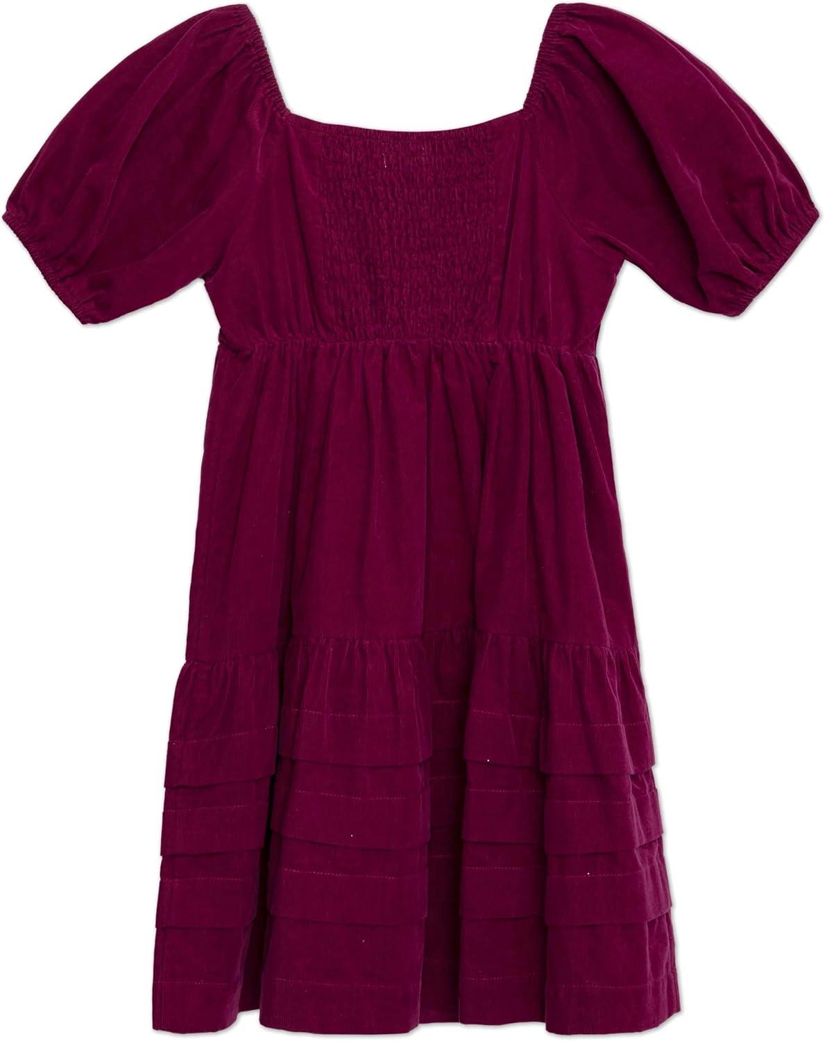 imageSpeechless Girls Corduroy Puff Sleeve Babydoll DressBurgundy